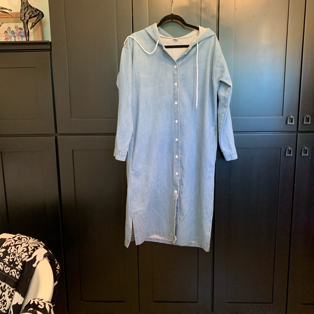 Light blue denim maxi coat XL